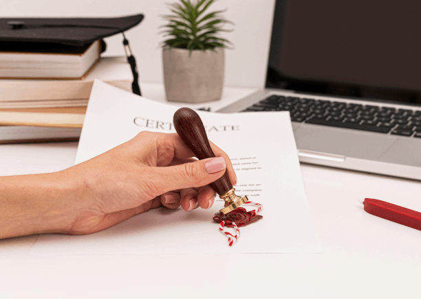 A translator stamps and signs a legal affidavit, delivering Spanish Translation Services in Houston for court-ready docs.